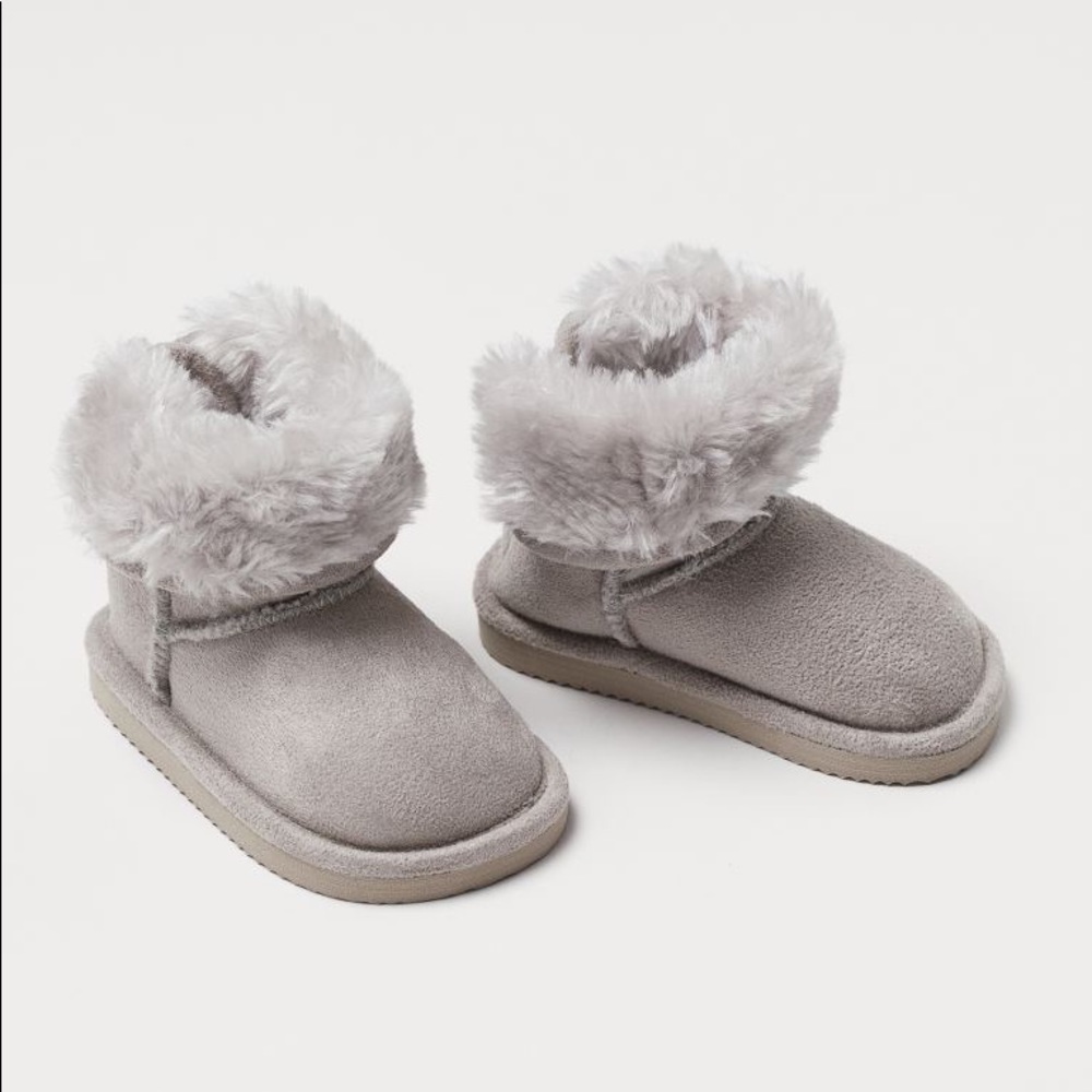 H&M Baby Faux Fur Warm-Lined Lt. Gray Suede Boots